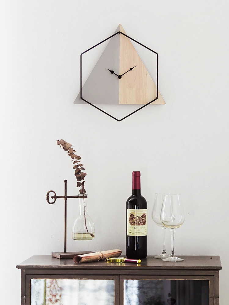 Modern Design Wall Clock Minimalism Art Silent Geometry Wooden