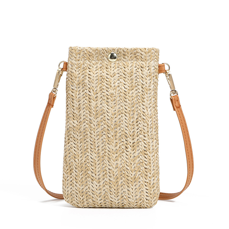 One-shoulder Diagonal Bag Woven Vertical Mobile Phone Bag Straw Woven Coin Purse