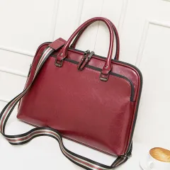 New Style Cowhide Lady Briefcase Large Capacity Business Handbag A4 Document Bag Computer Bag - Wine - View 1