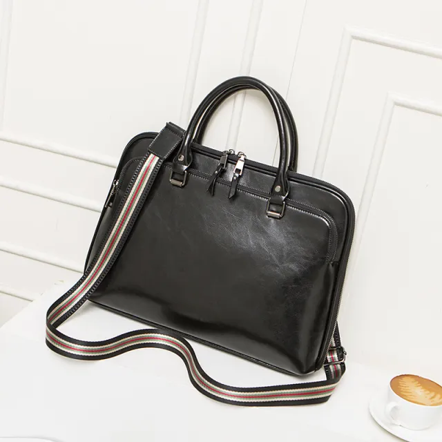 New Style Cowhide Lady Briefcase Large Capacity Business Handbag A4 Document Bag Computer Bag Black - Shop at LoveMi