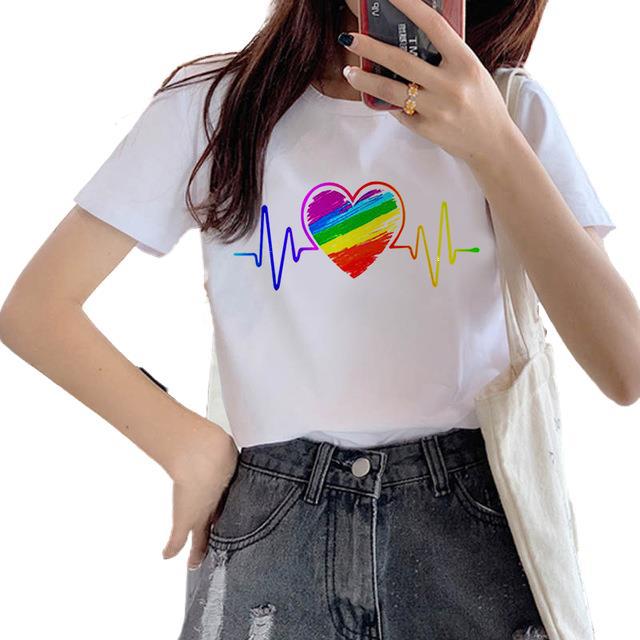 Title 3, Cartoon Rainbow Letter Print Short Sleeve