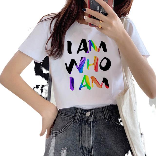 Title 5, Cartoon Rainbow Letter Print Short Sleeve