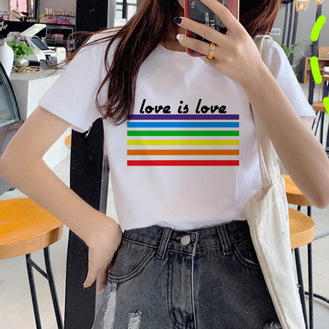 Cartoon Rainbow Letter Print Short Sleeve