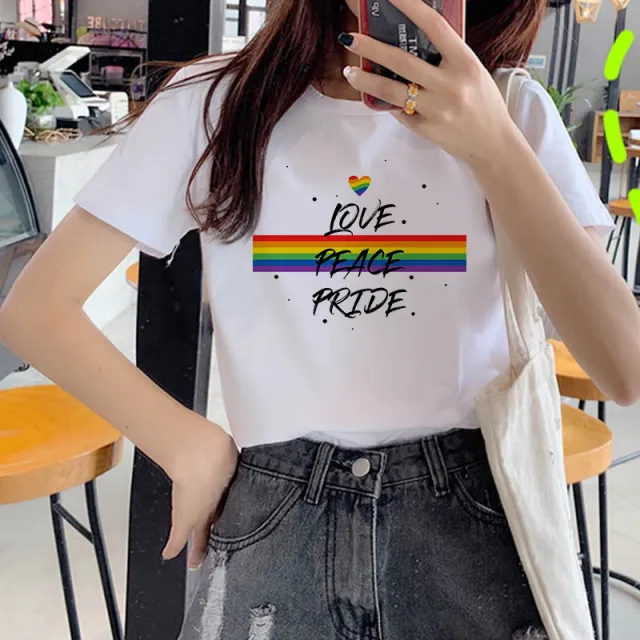 Cartoon Rainbow Letter Print Short Sleeve Rainbow - Shop at LoveMi