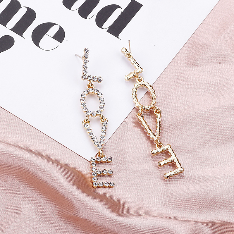 Asymmetric Full Diamond Pearl Earrings Korean Fashion Stall Boutique Source S925 Silver Needle Earrings Were Thin Earrings