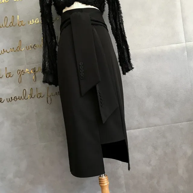 High Waist Black Professional Temperament Midi Skirt Black - Shop at LoveMi