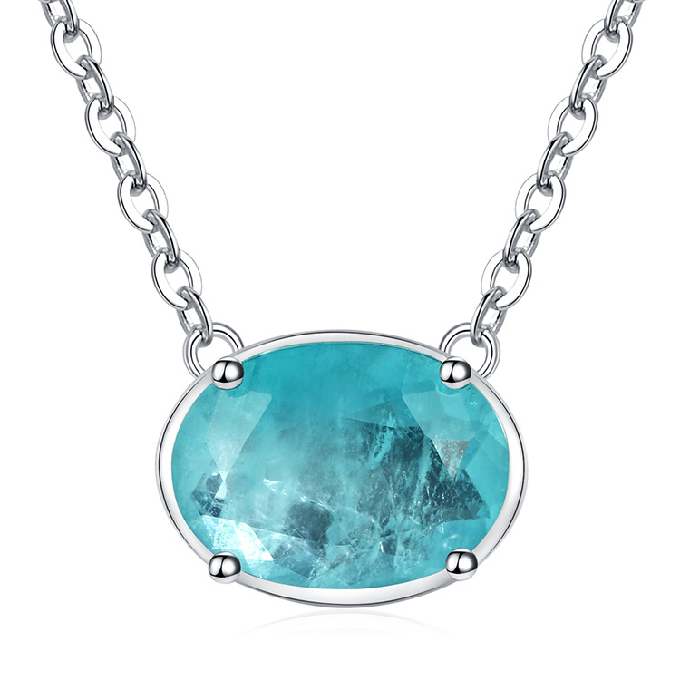 Vintage Clavicle Chain Inlaid With Paraiba Egg Shape