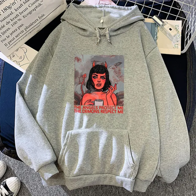 Candy Color Sweatshirt With Print Pattern All match Personalized Hooded Sweater Grey - Shop at LoveMi