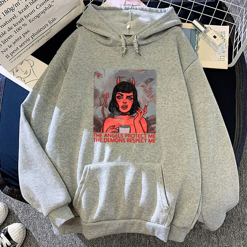 Candy Color Sweatshirt With Print Pattern All-match Personalized Hooded Sweater - Grey