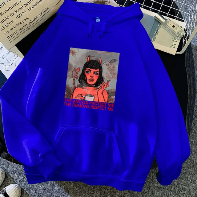 Candy Color Sweatshirt With Print Pattern All match Personalized Hooded Sweater Dark Blue - Shop at LoveMi