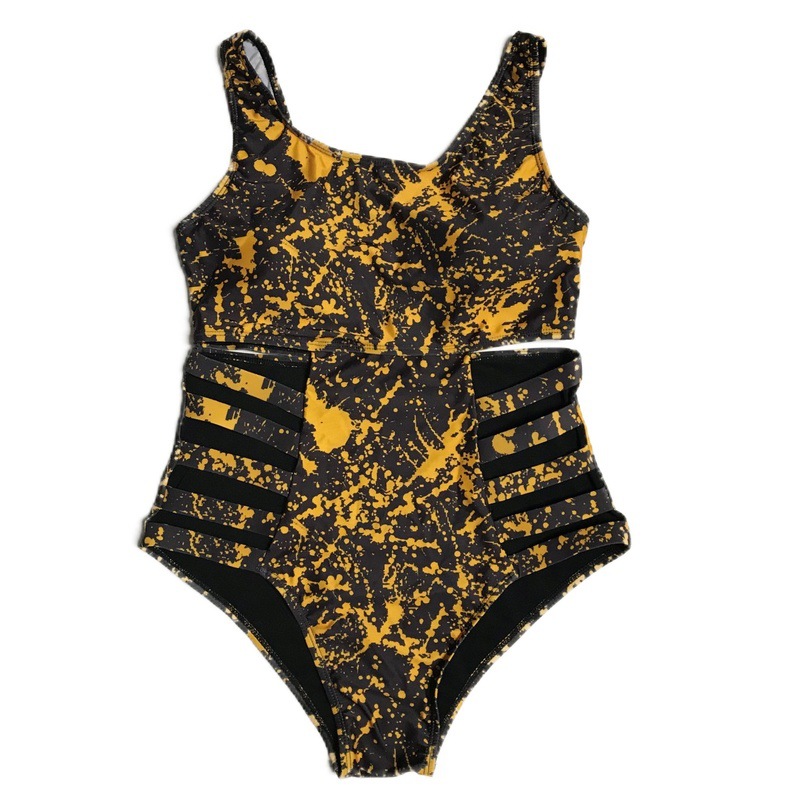 High waisted Graffiti Swimsuit Bikini Coffee Ink Dots - Shop at LoveMi