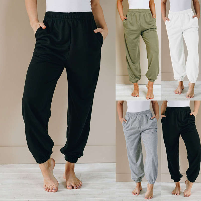 Women's Solid Color Loose High Waist Sweatpants Sports Casual Trousers Women