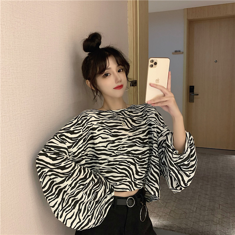 Women's Autumn Clothing New Korean Student Bf Loose Lantern Sleeves Crop Top