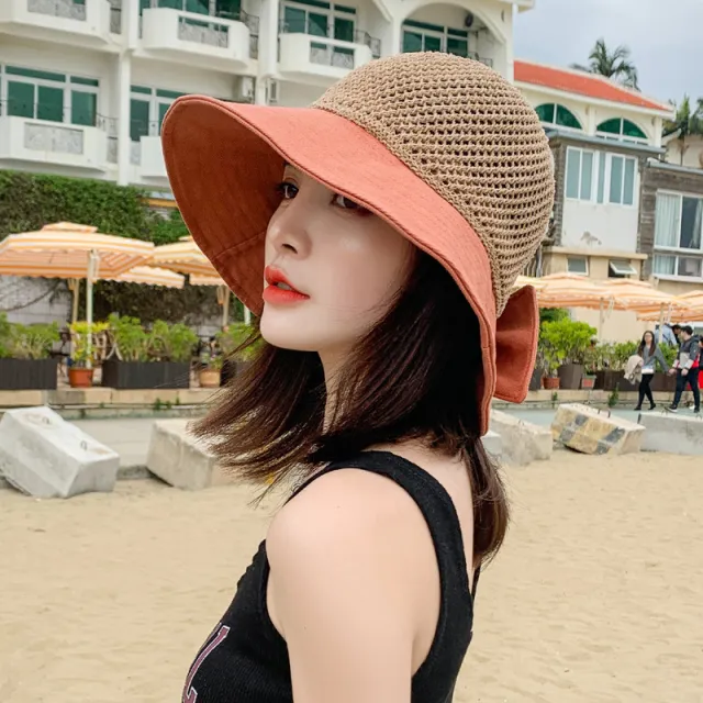 Hollow Bow Fisherman Hat Female Korean Style Tide All match Sun Hat Orange - Shop at LoveMi