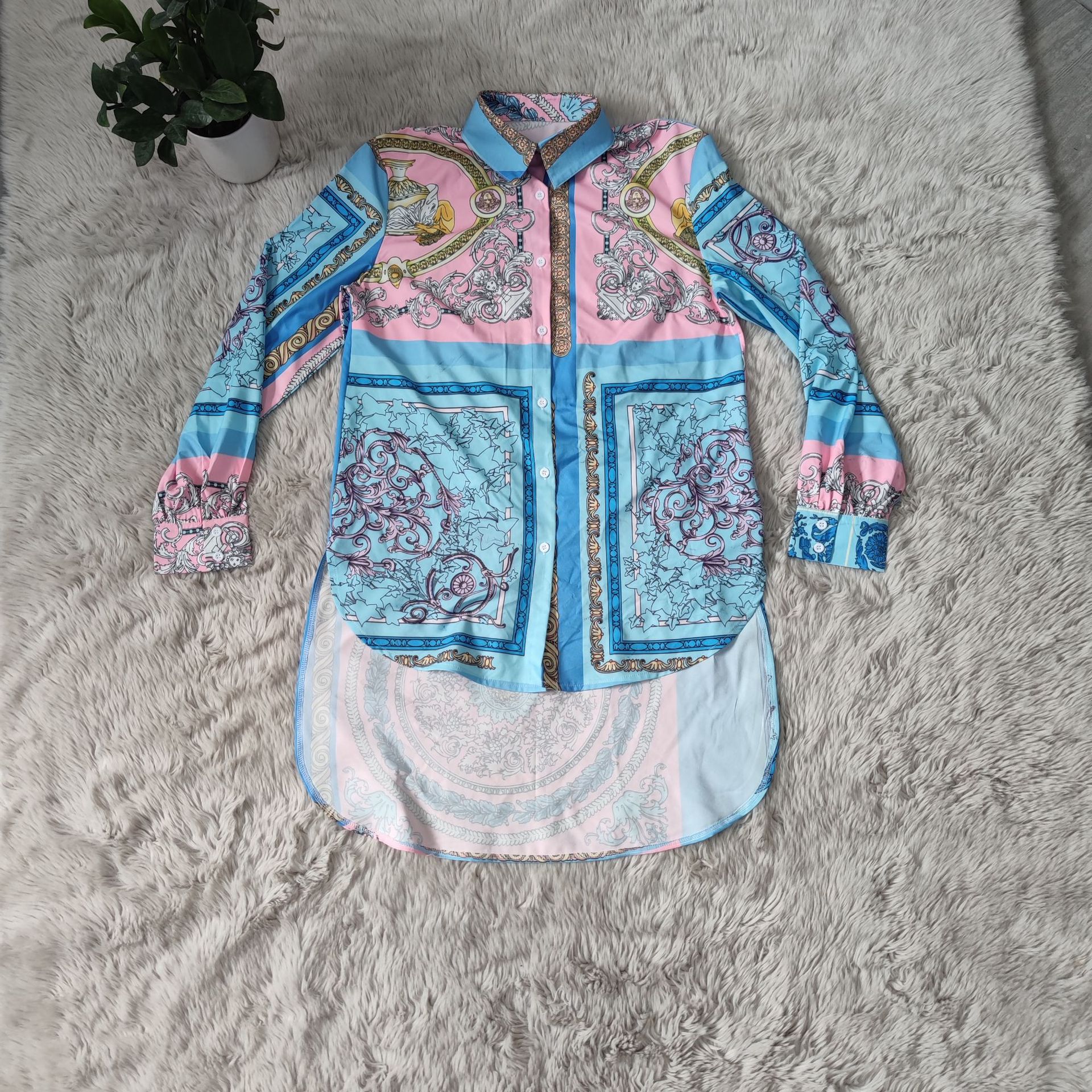 Ladies Fashion Digital Printing Colorful Ladies Shirt Dress