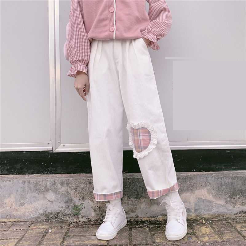 Title 1, Japanese College Style Casual Corduroy Wide-Leg...