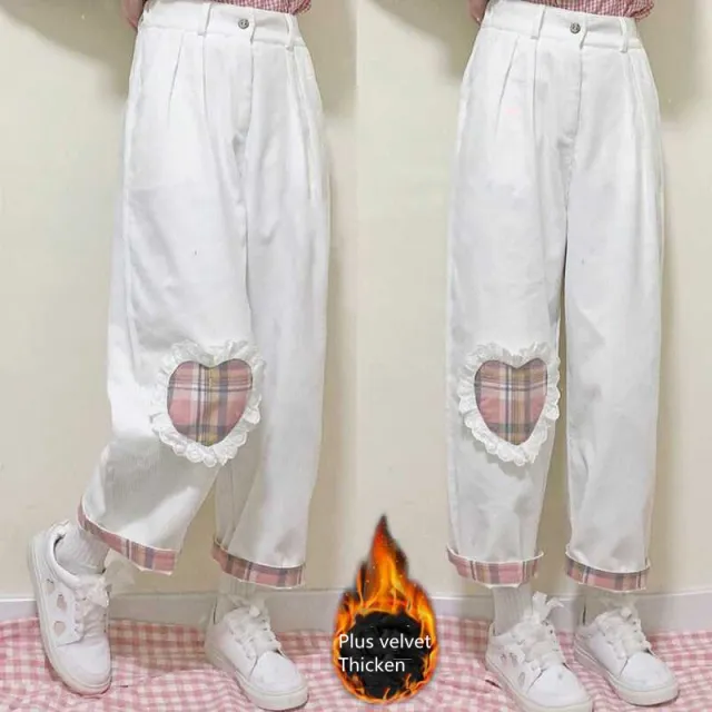 Japanese College Style Casual Corduroy Wide Leg Pants Women White Plus Velvet Thickening - Shop at LoveMi