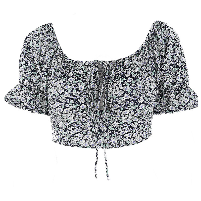 New Arrival Women's Sweet Little Floral Lace Bow Flared Sleeve Top
