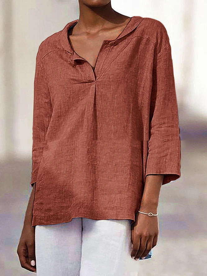 Ladies New Casual Button Solid Color Shirt