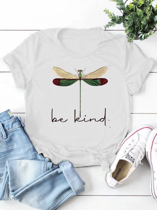 Printed Pattern Round Neck Short sleeved T shirt White - Shop at LoveMi