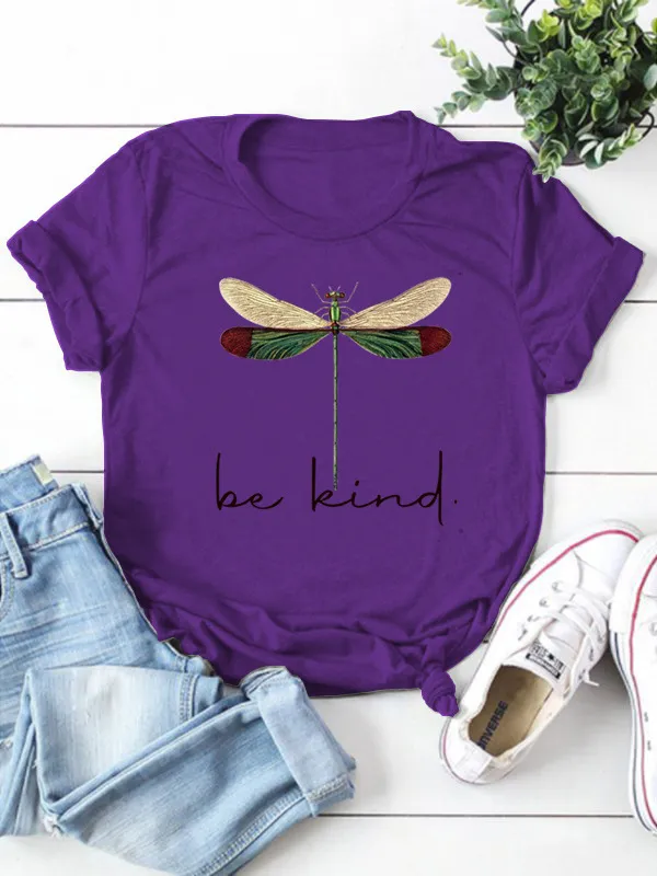 Printed Pattern Round Neck Short sleeved T shirt Purple - Shop at LoveMi