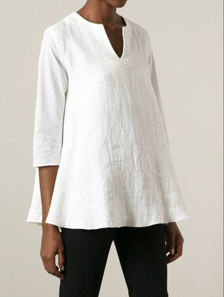 New Women's Cotton And Linen V-Neck Loose All-Match Shirt