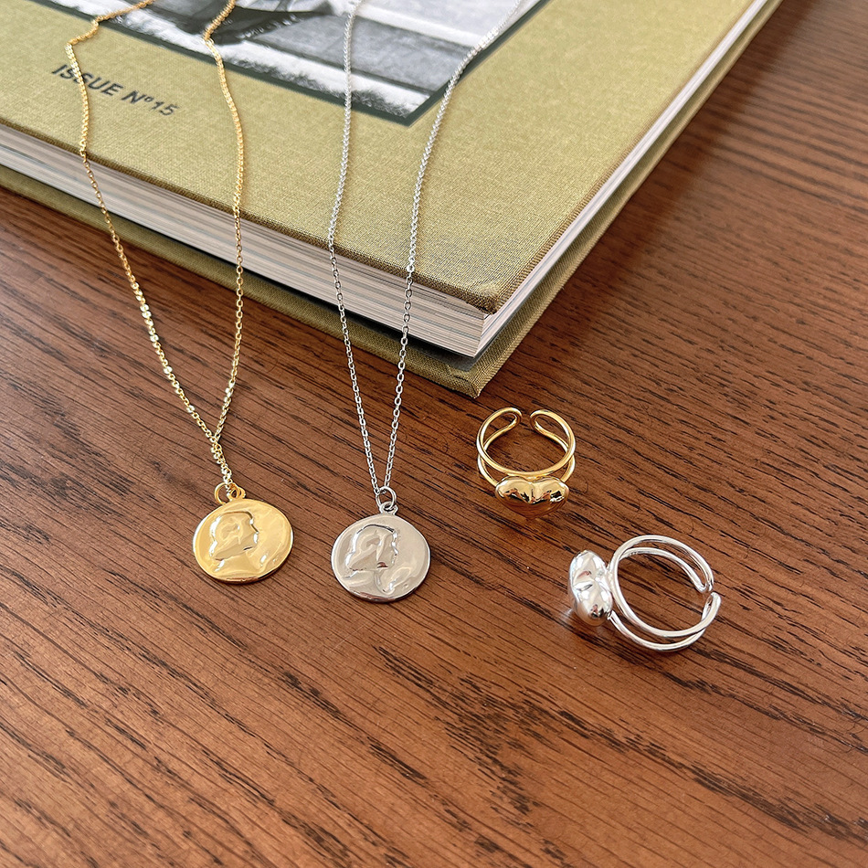 Sterling Silver Golden Portrait Coin Necklace