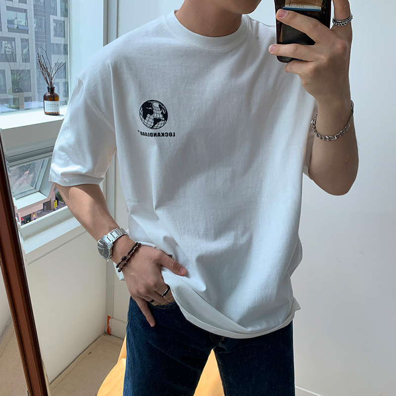 Earth Print Five-point Short-sleeved T-shirt Men