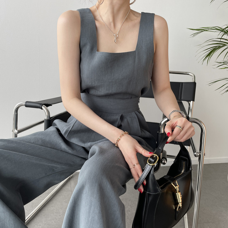 Loose Vest Top And High-waist Pleated Wide-leg Casual Trousers Suit