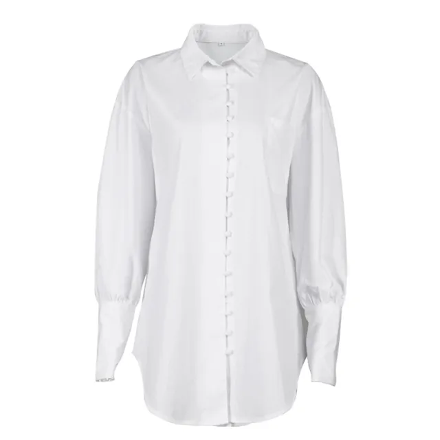 Europe And The United States Long Sleeve Cotton Shirt Loose White - Shop at LoveMi