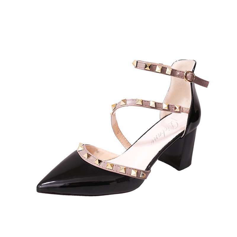 Europe and America rivet pointed head with thick with color matching women's shoes star small pepper with the same fashion