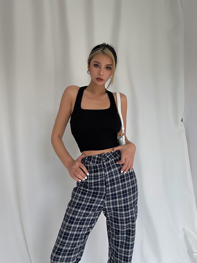 Title 4, Retro Slit Check Trousers High Waist Loose And ...