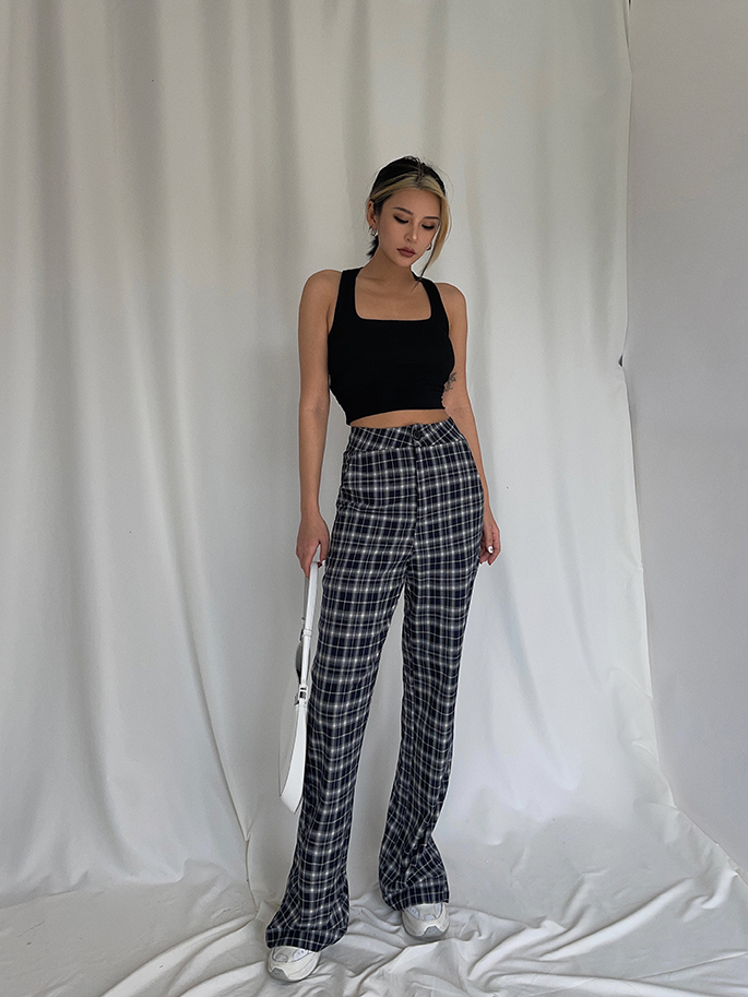 Title 5, Retro Slit Check Trousers High Waist Loose And ...