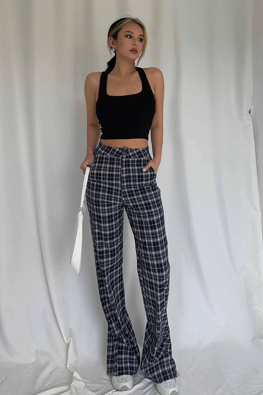 Title 6, Retro Slit Check Trousers High Waist Loose And ...