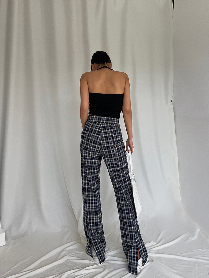 Title 2, Retro Slit Check Trousers High Waist Loose And ...