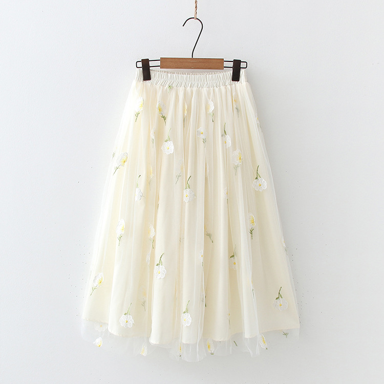 New Embroidered Fairy High Waist Mori Mid-length Skirt