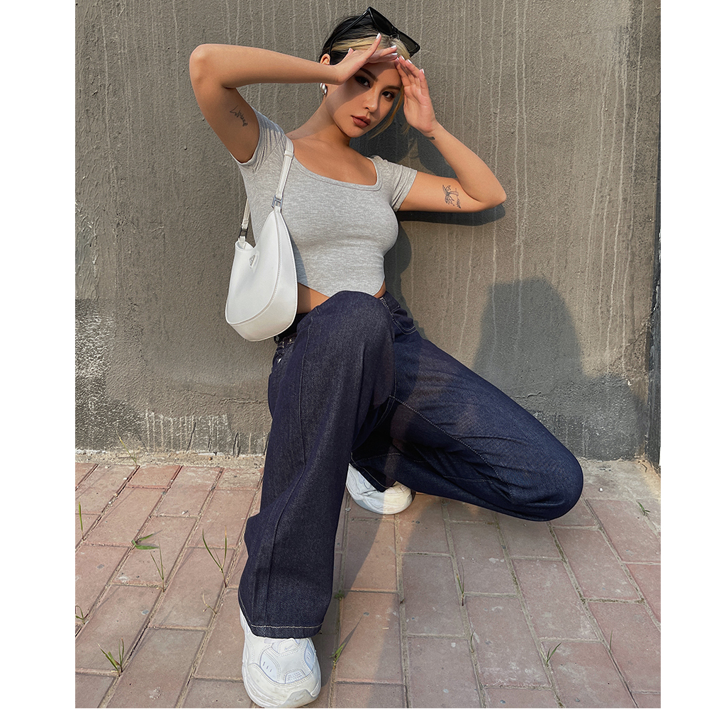 High Waist Jeans Women's Thin Stretch Straight Leg Loose And Thin Blue - Shop at LoveMi