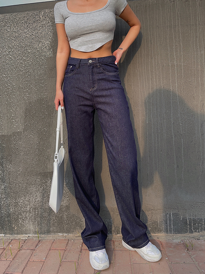 High Waist Jeans Women's Thin Stretch Straight Leg Loose And Thin