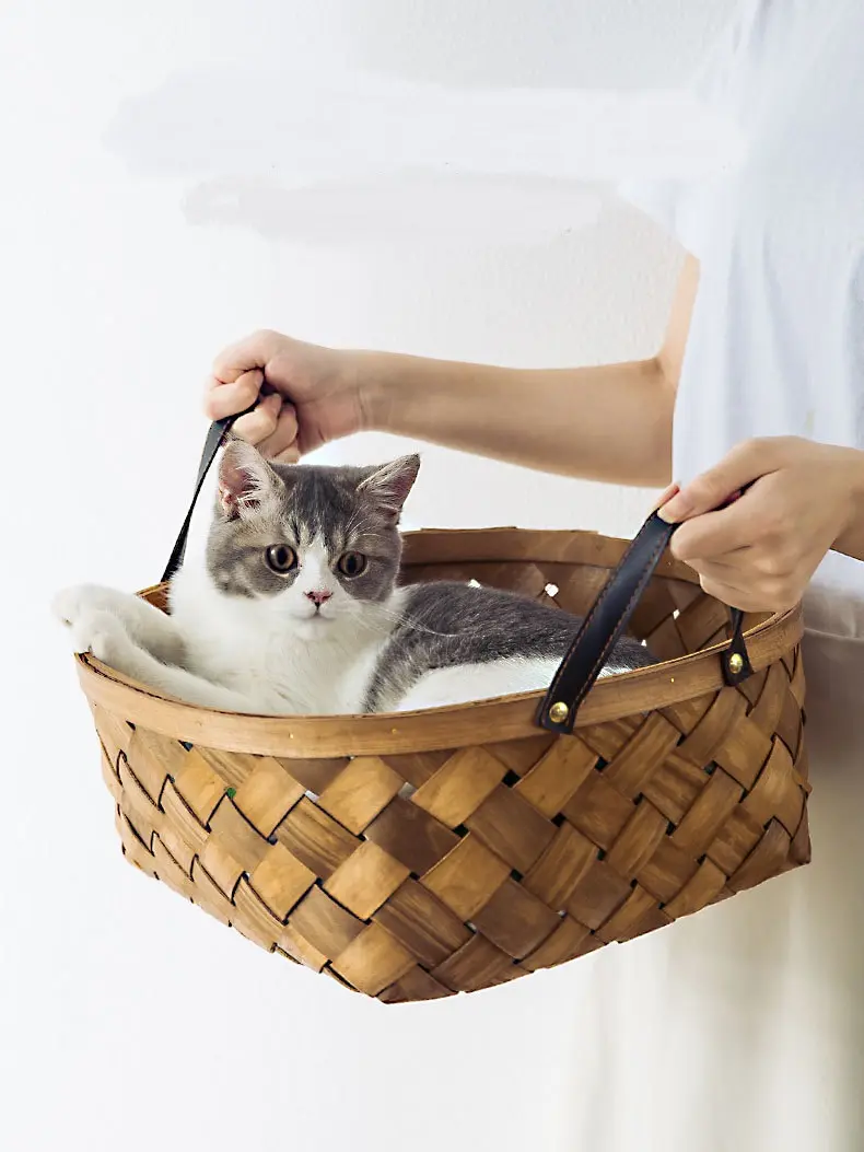 Bamboo Rattan Cat Bed House Kennel Nest