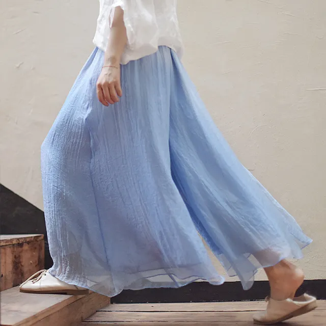 Artistic Cotton And Linen High Waist Hanging Sense Straight Tube Wide Leg Pants Blue - Shop at LoveMi