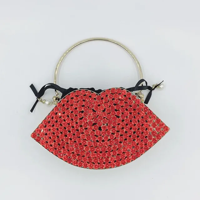 Lip Bag Metal Diamond studded Handbag Dinner Bag Black - Shop at LoveMi