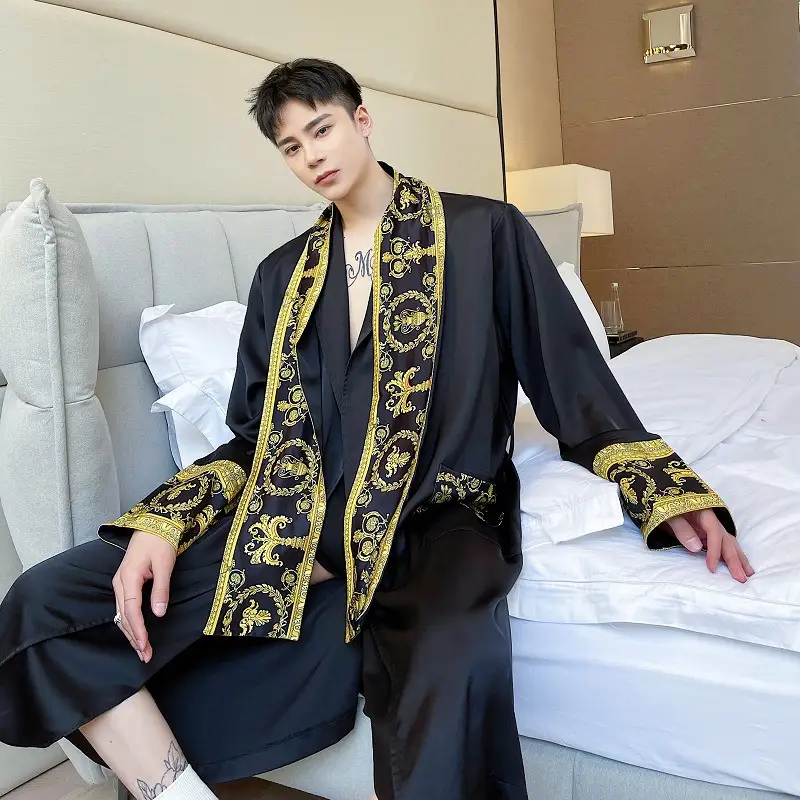 Luxury New Light Black Gold Printing Trend Robe Wearing