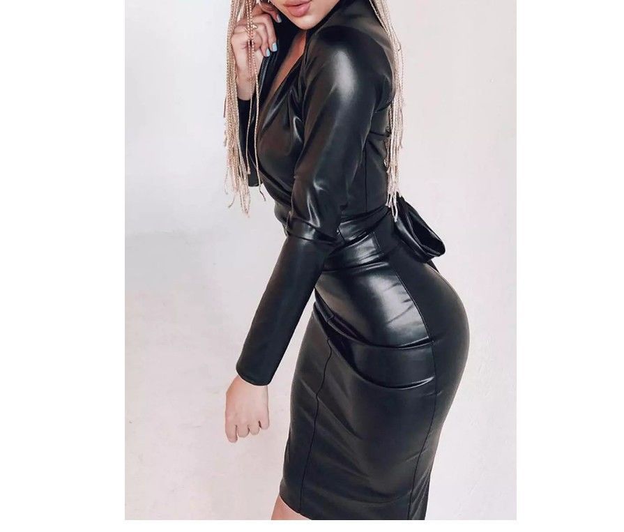 Leather Long Sleeve Shirt Dress