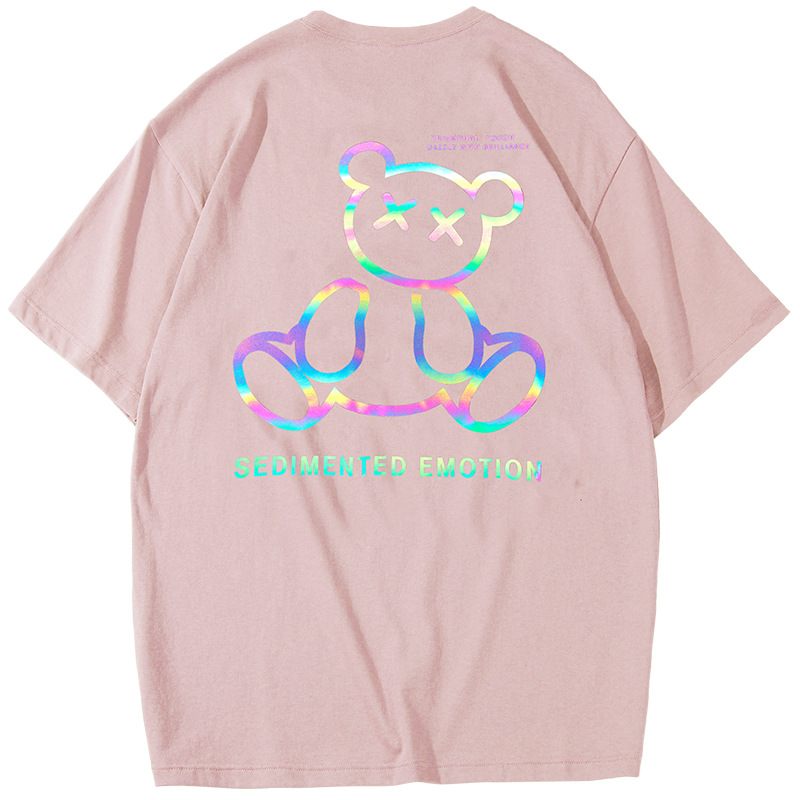 Spring And Summer New Couple T-shirt Women Loose Colorful Bear Reflective Short Sleeves