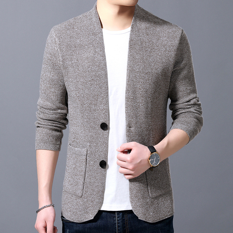 Men's Stand Collar Sweater Pocket Jacket Men's Autumn Knitted Cardigan