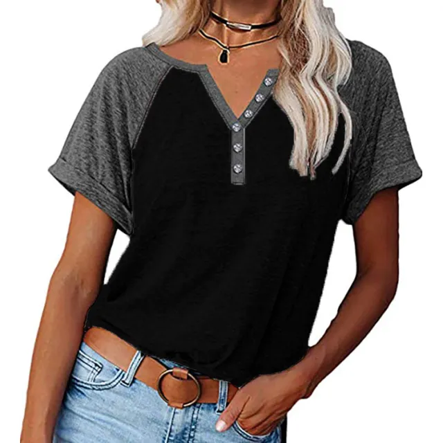 Summer New Fashion Color Matching Loose Large Size Short Sleeved T Shirt Black - Shop at LoveMi