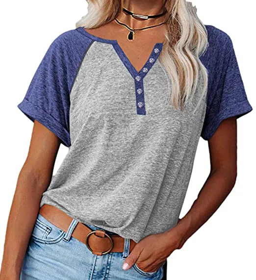 Summer New Fashion Color Matching Loose Large Size Short Sleeved T Shirt Light Grey - Shop at LoveMi