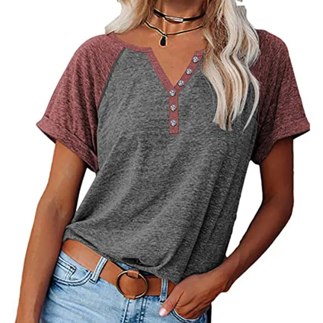 Summer New Fashion Color Matching Loose Large Size Short Sleeved T Shirt Dark Grey - Shop at LoveMi