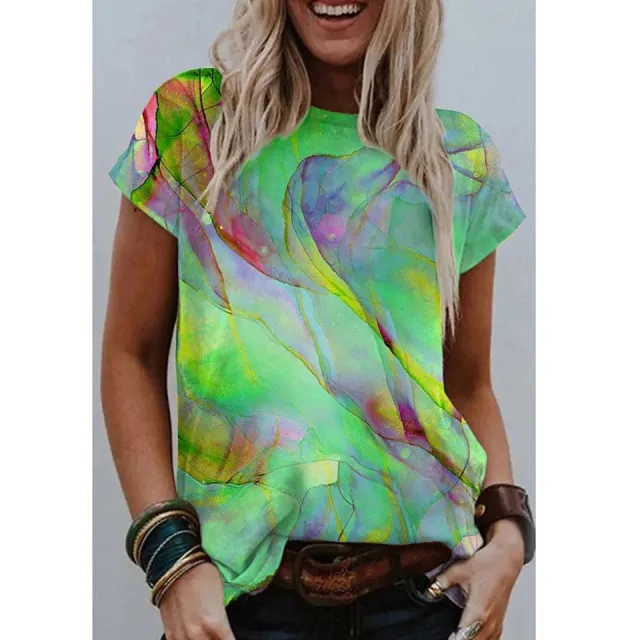 Women's Printed V Neck Short Sleeved Fashion Casual Loose T Shirt Cotton 4.Style - Shop at LoveMi