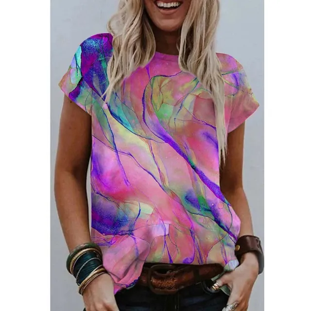Women's Printed V Neck Short Sleeved Fashion Casual Loose T Shirt Cotton 2.Style - Shop at LoveMi